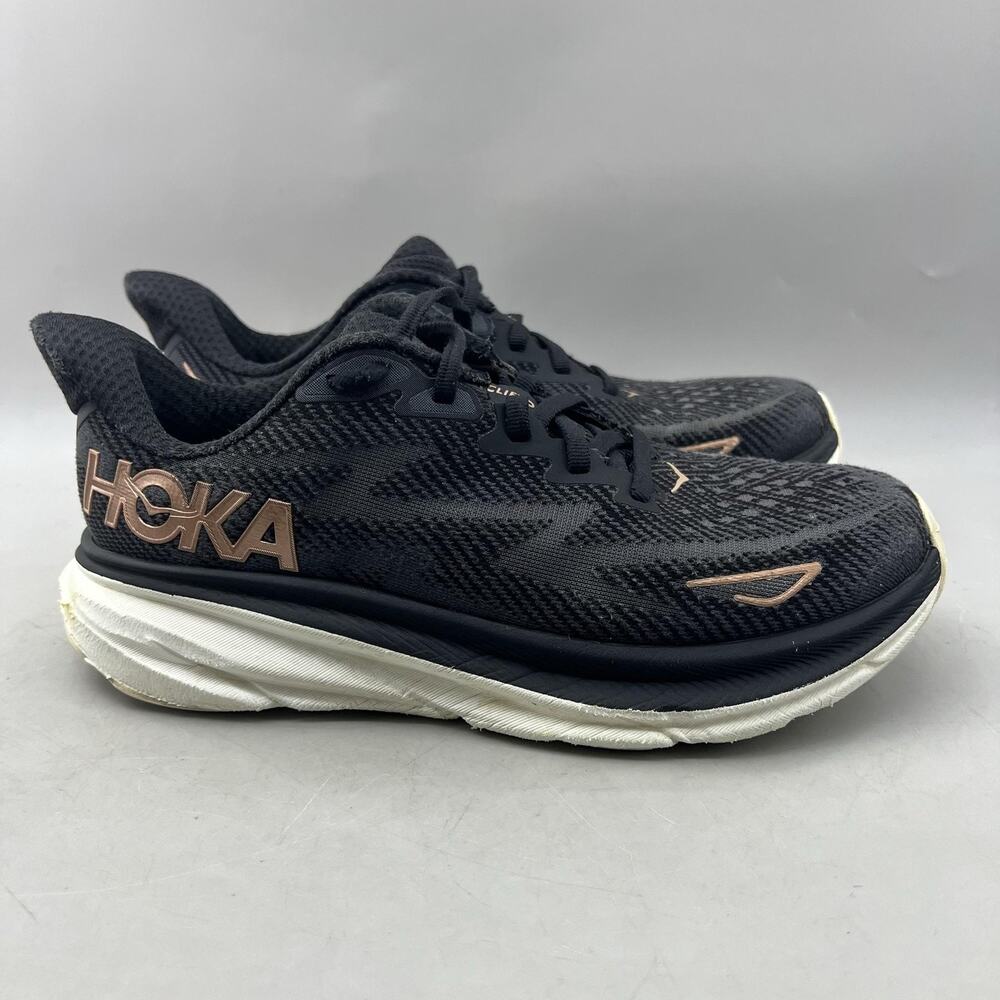 Hoka One One Clifton 9 Running Shoes Women Size 6.5 B Black Comfort Low Sneakers